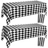 4 Pack Black and White Checkered Tablecloths, Plastic Gingham Table