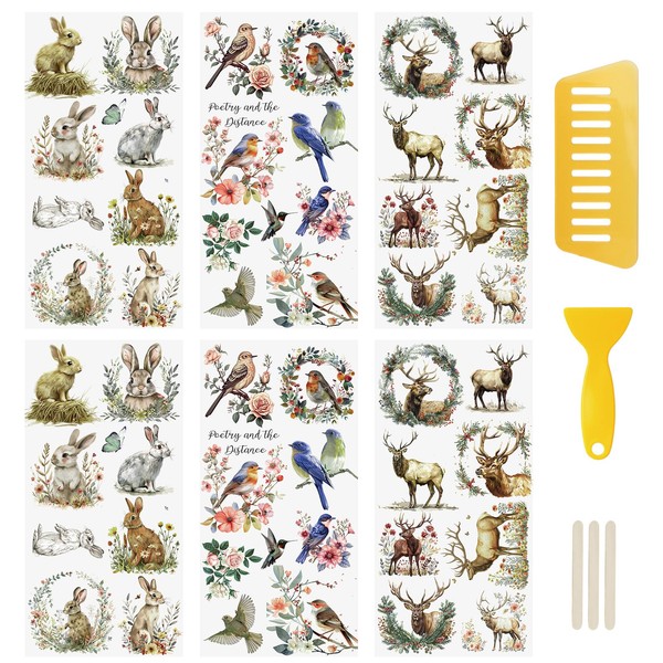 WANDIC 6 Sheets Rub On Transfer Sticker, Animals Theme Stickers