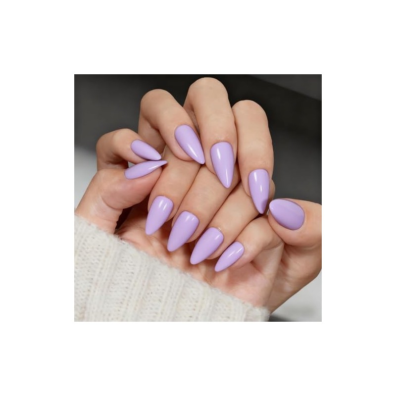 SXVME Uñas Postizas Almendradas Color Lila Claro - Uñas Acrílicas