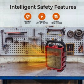 Comfort Zone Utility Space Heater with Foldable Handle for Indoor Use, Red