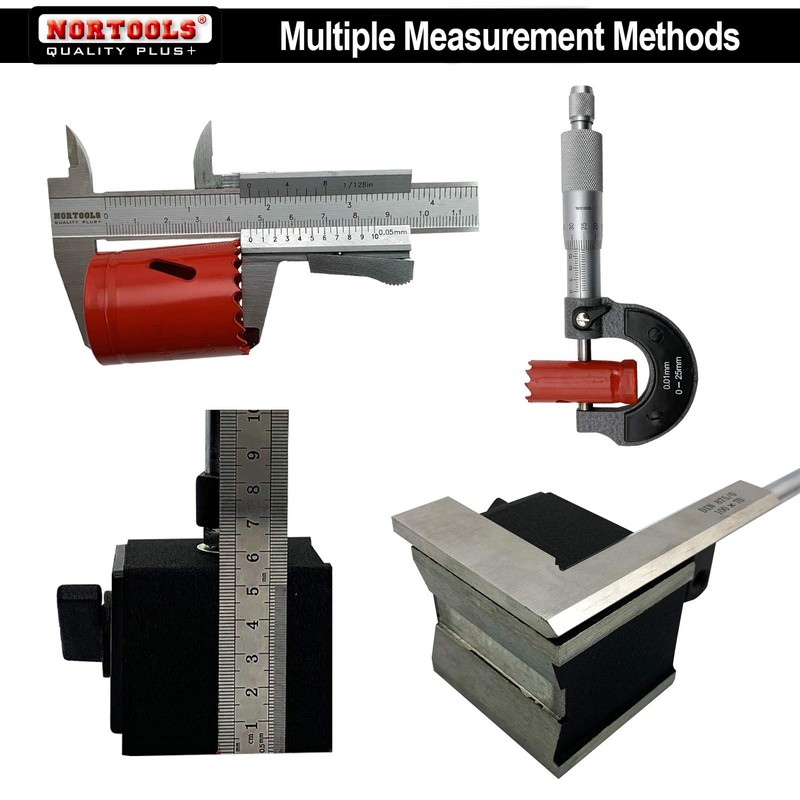 NORTOOLS Vernier Caliper+Metal Ruler, 4 PCS Multi Tool Micrometer/Right Angle