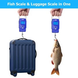 Dr.meter Fish scale, Backlit LCD Display 110lb/50kg PS01 Fishing Scale with Measuring Tape, Electronic Balance Digital Fishing Postal Hanging Hook Scale with 2 AAA Batteries-Fishing Gifts for Men,Blue