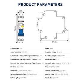 DIHOOL FI/LS Circuit Breaker 20 A 30 mA 0.03 2-Pin RCBO C20A Residual Current Circuit Breaker with 18 mm Width Bi-directional Connection FI LS Switch