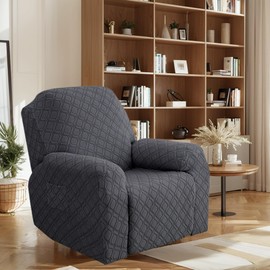 OKUYUK Recliner Chair Cover, 4-Pieces Stretch Recliner Covers for Recliner Chair Soft Reclining Chair Slipcover Furniture Protector for Dogs Cats (Dark gray, 1 Seater)