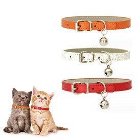 Cat Collars, Set of 3, Cat Collars, Multicolor, Pet Collars, Adjustable Sizes, 7.9 - 11.0 inches (20 - 28 cm), Ultra Lightweight, Cute, Safety Collar, Includes Bell for Kittens, PU Leather, Small