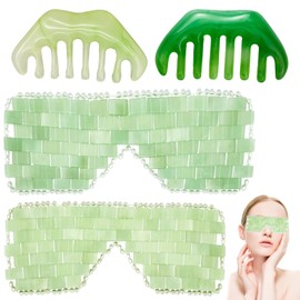 Jade Eye Mask 2 Pcs Jade Eye Mask for Facials can Relieve Puffiness and Relieve Eye Cover (Comes with Massage M-Shaped Comb *1, Eight-Tooth Comb *1)