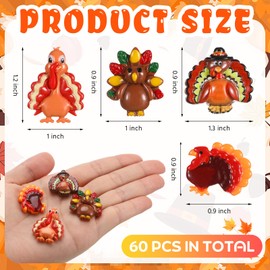 Cinnvoice 60 Pcs Turkey Charms Thanksgiving Craft Kit Resin Turkey Resin Flatback Craft Embellishment Hairpin Decoration Accessories for Thanksgiving DIY Making