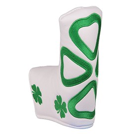 Golf Builder Clover Embroidery Golf Club Blade Putter Head Cover with Magnetic Closure (White)