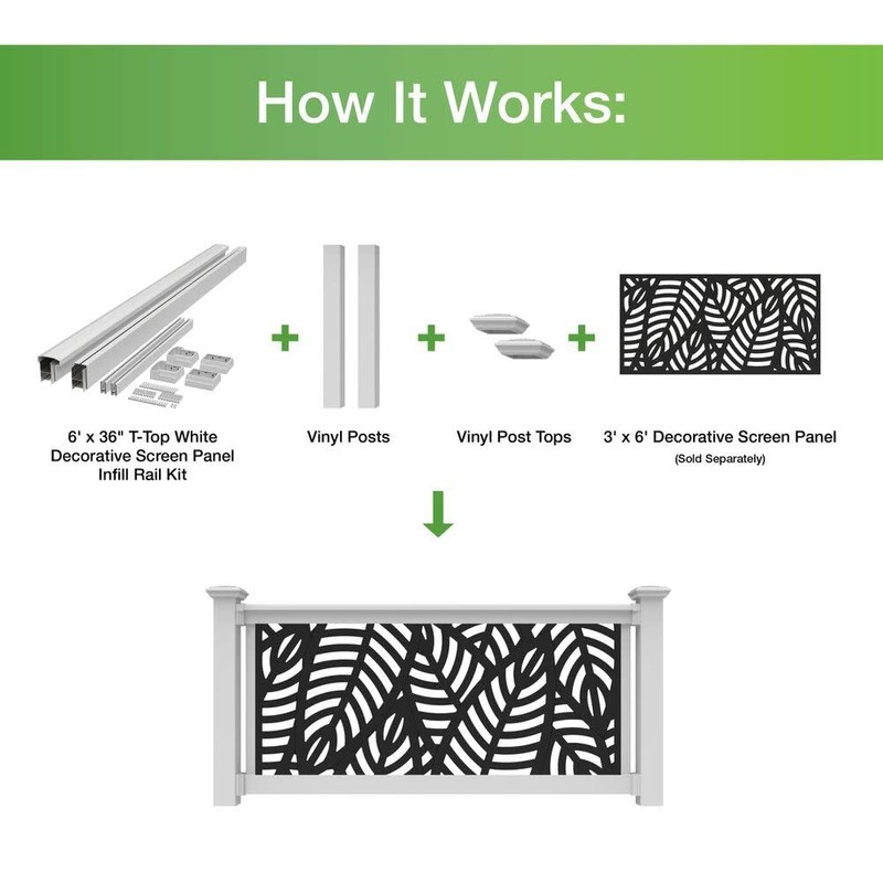 6'x36 T-Top Vinyl Rail for Decorative Screen Panel Infill, White
