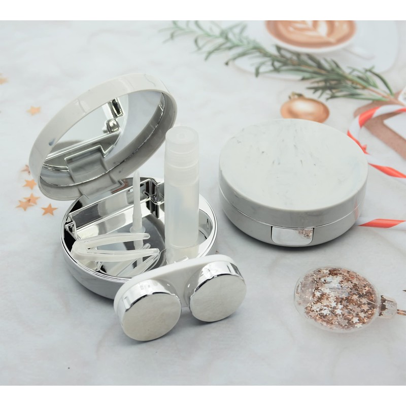 FEILIBAY 2 Pack Marble Contact Lens Case All-in-One Travel Contact