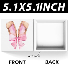 Pink Bunny Decor Easter Decorations Easter Decor Pink Bow Decor Home Farmhouse Office Bedroom Living Room Decor Rustic Rabbit Wooden Box Block Plaque Wooden Box Sign for Desk Table Bookshelf Tabletop