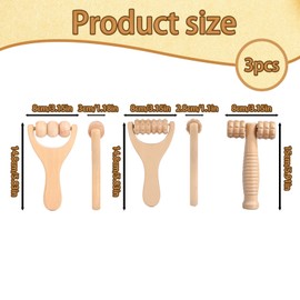 3 PCS Wooden Hand Massage Roller, Back Massage Roller, Wooden Massage Roller, Muscle Roller Stick, Massage Tool for Relaxes Leg, Thigh, Hands Full Body Muscle Men Women Roller Massager