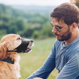 PETCUTE Leather Dog Muzzle Anti-barking Dog Muzzle for Large Medium Small Dog