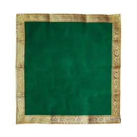 Mat Aasan Velvet Pooja Cloth Decorative Cloth for Multipurpose Indian Traditional Pooja New Year Festival Decorations Item & Pooja Article Laxmi(Size:-20 Inches X 18 Inches) (Green)