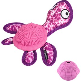 Qonline Squeaky Turtle Dog Toy, Treat Dispensing Rubber Ball, Bite Resistant Plush Chew Toy, Interactive Tug & Fetch Enrichment Toy for Medium & Small Breeds, Safe & Engaging for Puppies (Purple)