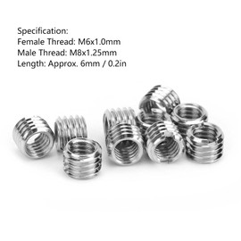 Jeanoko 10Pcs Thread Inserts Hardware Fastener Inner M6*1.0 Outer M8*1.25 Length 6MM Male Female Reducing Nut Stainless Steel Hardware Repair Tool