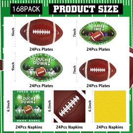 168Pcs Football Party Supplies Tableware Set，Football Party Set Includes Dinner Plates, Dessert Plates, Napkins, Super Game Bowl Party Decoration Football Theme Party Decorations Birthday Party