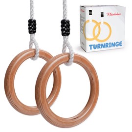 KLEINTOBER Premium Wooden Gymnastics Rings for Children and Adults I Outdoor & Indoor I Rings I Adjustable Height I with Instructions for Fitness & Sports I with Certificate for Motivation I Ideal for