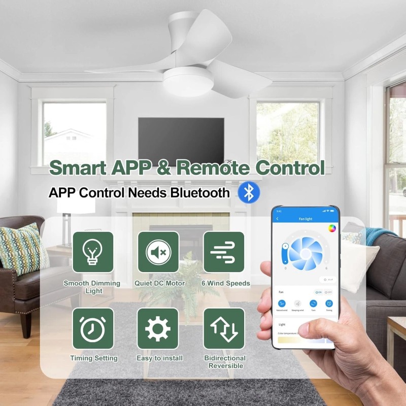 Acesal 30 Inch Ceiling Fan with Light APP & Remote