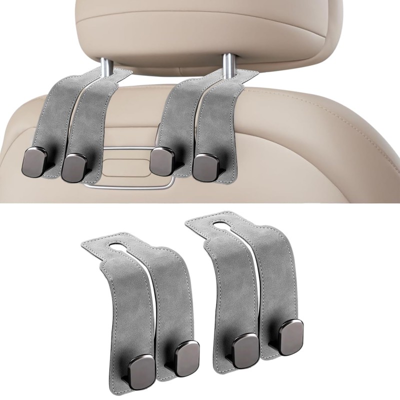 DEIHAALEN Headrest Hooks - Car Seat Back Double Hook Leather,