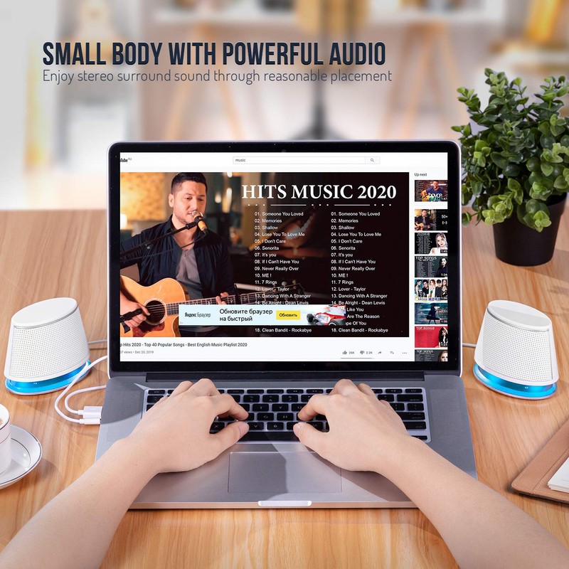 Sanyun SW102 Computer Speakers, 5Wx2, Deep Bass in Small Body,