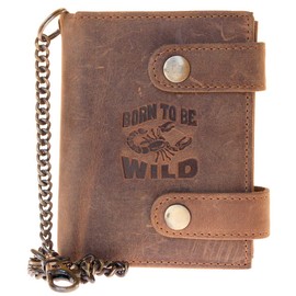 Born to be wild Men's Natural Genuine Leather Wallet with Metal Chain with Scorpion