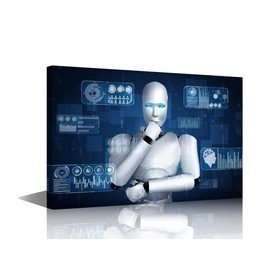 TUMOVO 1 Pieces Wall Art Decorations Robot in Concept Wall Decor for Future Artificial Intelligence Thinking Picture for Home Office Decor AI Robotics Decor Artwork Ready to Hang (16" Wx24 H)