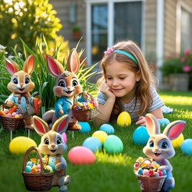 6PCS Easter Bunny Yard Signs Decorations Outdoor with Stakes Cute Easter Bunny Eggs Garden Decorations Holiday Welcome Signs for Easter Yard Lawn Party Decor