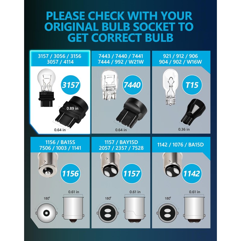 Yorkim 3157 Led Bulb White 3156 Led Reverse Lights with