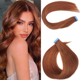 Auburn Tape in Hair Extensions Human Hair Straight Seamless Remy Human Hair Extensions Mini Tape in