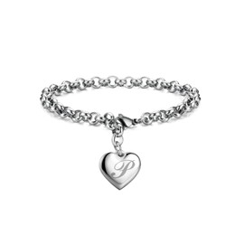 Monily Initial Charm Bracelets for Women Stainless Steel Charm Bracelets for Women Letters P Alphabet Heart Bracelet Jewelry Gifts for Women