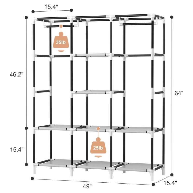 VTRIN Portable Closet Wardrobe for Hanging Clothes with 2 Hanging