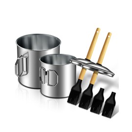 Matchwaves Basting Brush Set with Sauce Pot for Grilling, Dual-Size Grill Prep Pot and Long Adjustable Wooden Brush