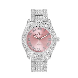 Charles Raymond Women's Big Rocks Bezel Colored Dial with Roman Numerals Fully Iced Out Watch - ST10327LA (ST10327LA SLV Pink)