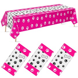 Newwiee 3 Pcs Puppy Paw Print Tablecloth Dog Pet Plastic Disposable Table Cover Paw Print Table Cloth Party Supplies for Puppy Dog Themed Party Decorations Supplies Favors, 51 x 108''