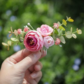 (Pink) - Fangsen Wedding Rose Flower Hair Comb Bridal Flower Hair Clip Floral Hair Accessories for Women an Girls (Pink)