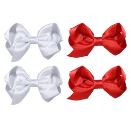 3" Sparkly Hair Bows Alligator Clips Ribbon Hairpins Satin Accessories for Girls, Toddler, Kids and Women Valentines Christmas Birthday Wedding Occasions Set Of 4(Red, Silver)