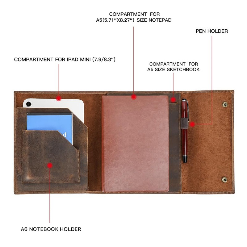 Hiram Leather Notebook Sleeve Case Multifunctional Leather Storage Bag for