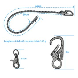 Ahiller Wallet Chain Men,Double Lock Carabiner With Tungsten Steel Taper, Long Key Chain,Biker Pocket Chain and Belt Chain, Qk-keyclip-black-1pcs, One Size