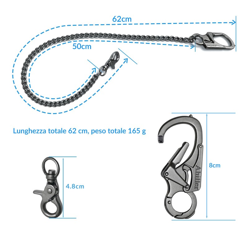Ahiller Wallet Chain Men,Double Lock Carabiner With Tungsten Steel Taper,