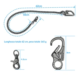 Ahiller Wallet Chain Men,Double Lock Carabiner With Tungsten Steel Taper, Long Key Chain,Biker Pocket Chain and Belt Chain, Qk-keyclip-black-1pcs, One Size