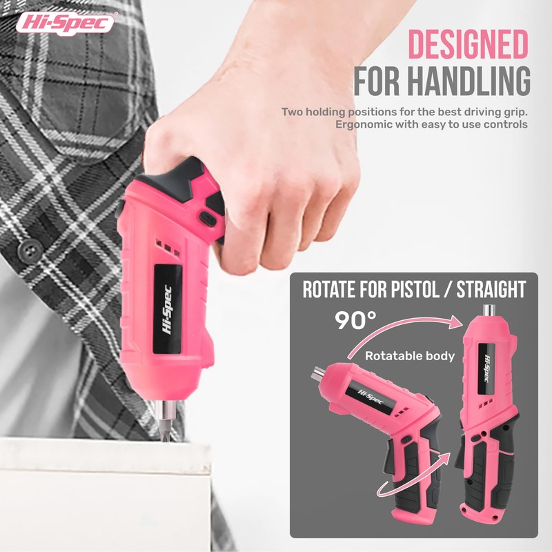 Hi-Spec 42pc Pink 4V USB Electric Power Driver & Household