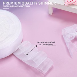 molshine 50 Yards x 1 Inch Shimmer Sheer Organza Ribbon,Chiffon Fabric Ribbons for Bouquets Garland,Bowknot,Wedding,Gift Wrapping,Hair,Crafts,Decoration (White)