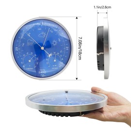 Traditional Weather Station Indoor,3-in-1 Wall Hanging Barometer Thermometer Hygrometer,Ø6.9″ Aluminium Alloy Frame Accurate Weather Station for Home Office Wall Decor
