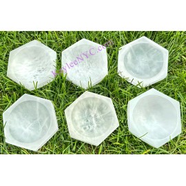 Wholesale Lot 6 PCs Natural Selenite Aka Satin Spar Hexagon Bowls Crystal ~10cm