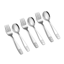 Pimoys 6 Pieces Toddler Utensils Kids Silverware Stainless Steel Toddler Forks and Spoons Set, Metal Children's Safe Flatware Kids Cutlery Set, 3 x Child Forks, 3 x Children Spoons