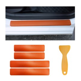 povtii 4 PCS Car Door Sill Protector, Anti-Scratch 3D Carbon Fiber Textured Door Threshold Protection Sticker, Door Entry Edge Guards Cover Strips for Most Vehicle, Car Accessories (Orange)