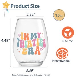 Lamyba 30th Birthday Gifts for Her, Unique 30th birthday decorations for Women - In My 30s Era Wine Glass, 30 Year Old Birthday Gifts for Women Friend Mom Sister Daughter Wife Coworker, 15oz