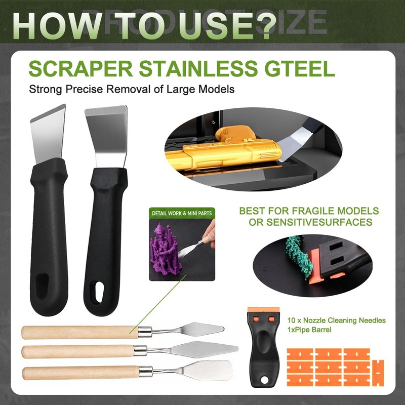 3D Printer Removal Tool Kit, 7 Precision Scrapers for Large,