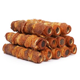 MON2SUN Dog Treats 5 Inch Chicken Wrapped Smoked Stuffed Rawhide Rolls with Chicken Liver, Rawhide Chews for Small and Medium Dogs, 21.2 oz (12 Count)